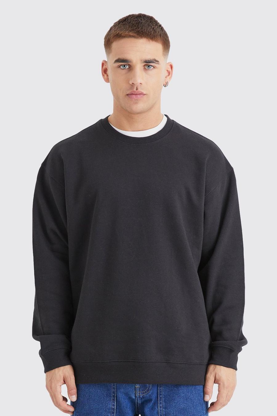 Black Basic Oversize sweatshirt med rund hals image number 1