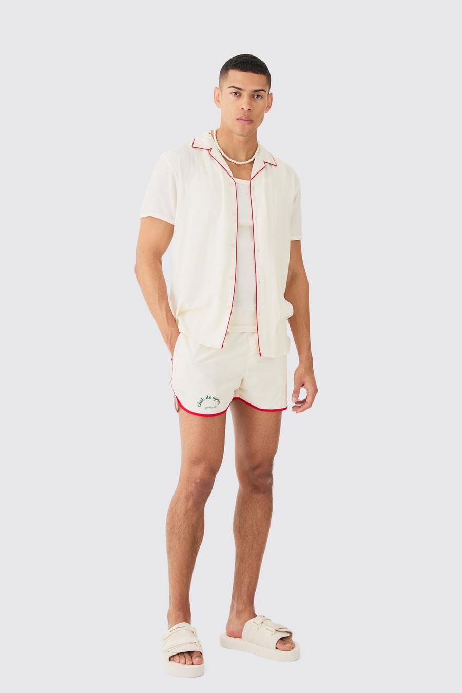 Conjunto de bañador y camisa de manga corta con estampado Club De Sport, Ecru