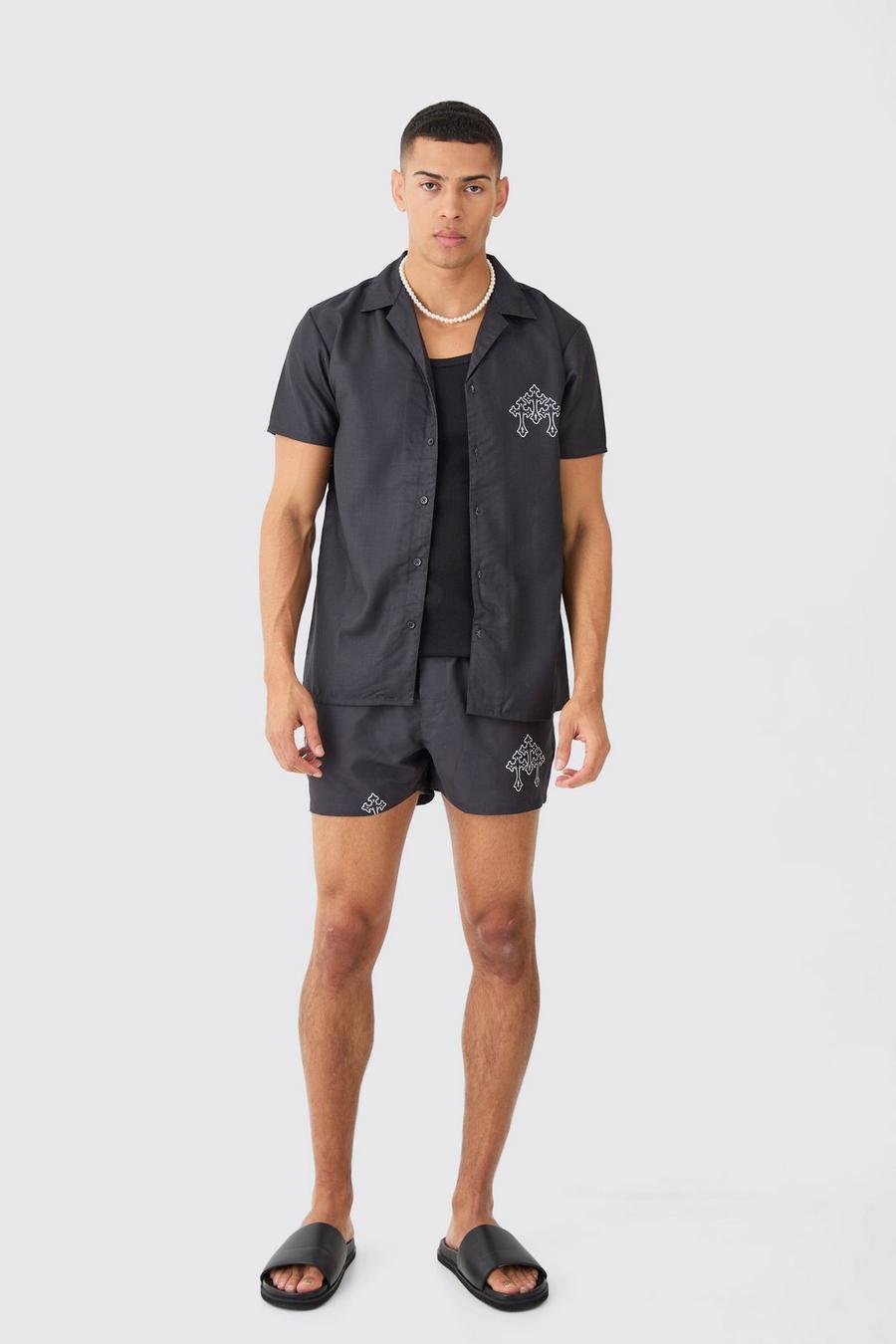Black Short Sleeve Cross Shirt & Swim Set