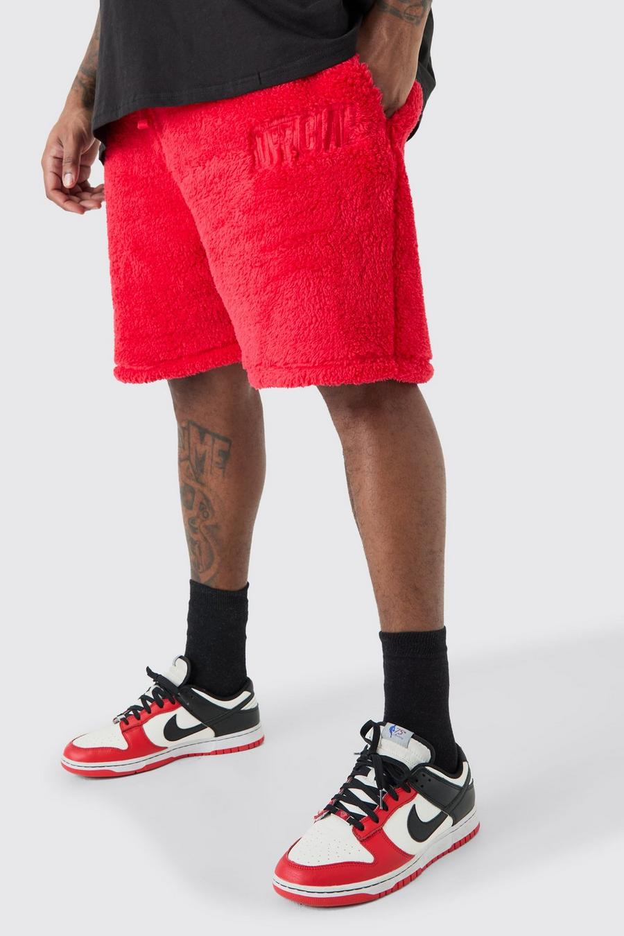 Red Plus Loose Mid Length Borg Shorts image number 1