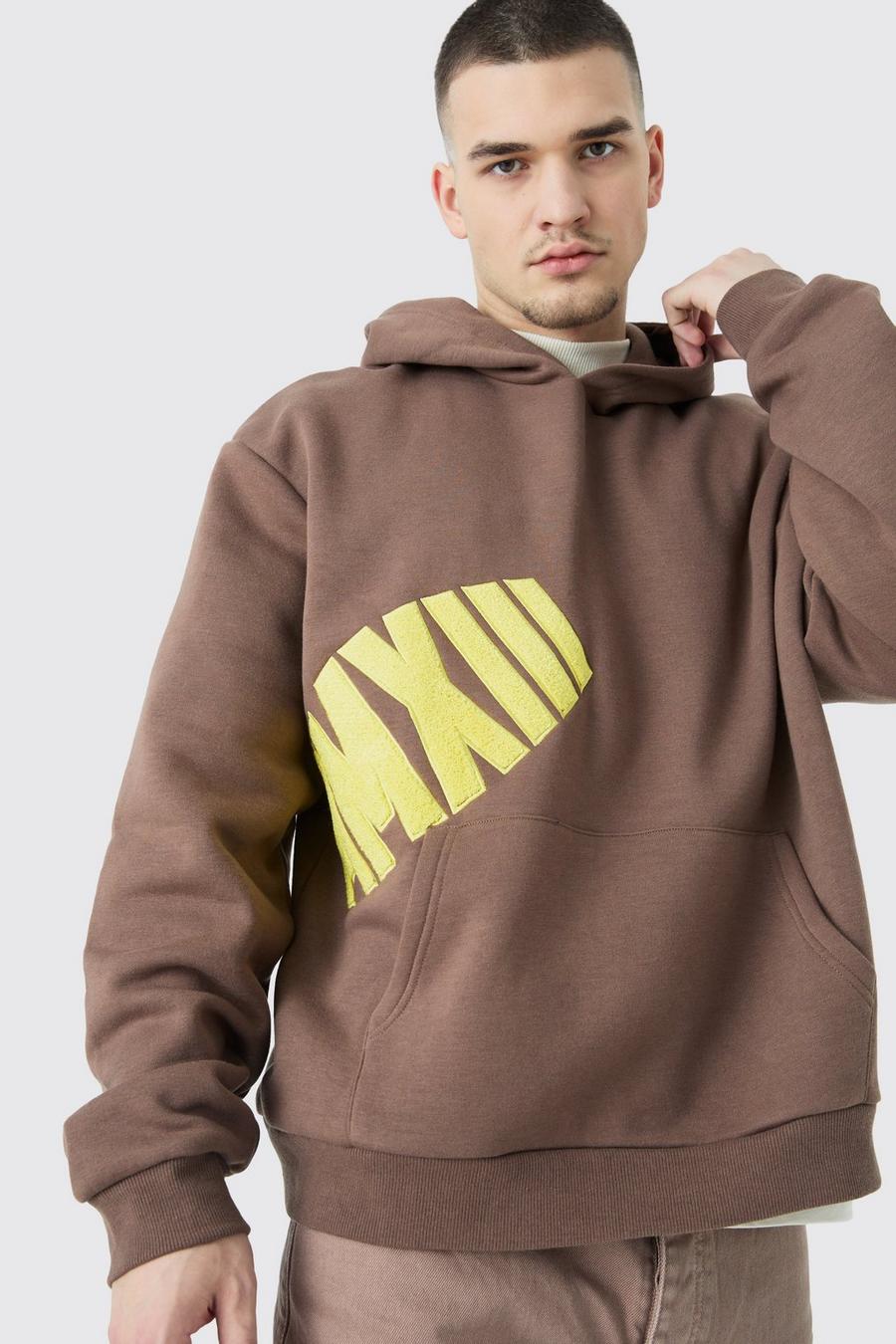 Chocolate Tall Oversized Boxy Borg Applique Hoodie image number 1