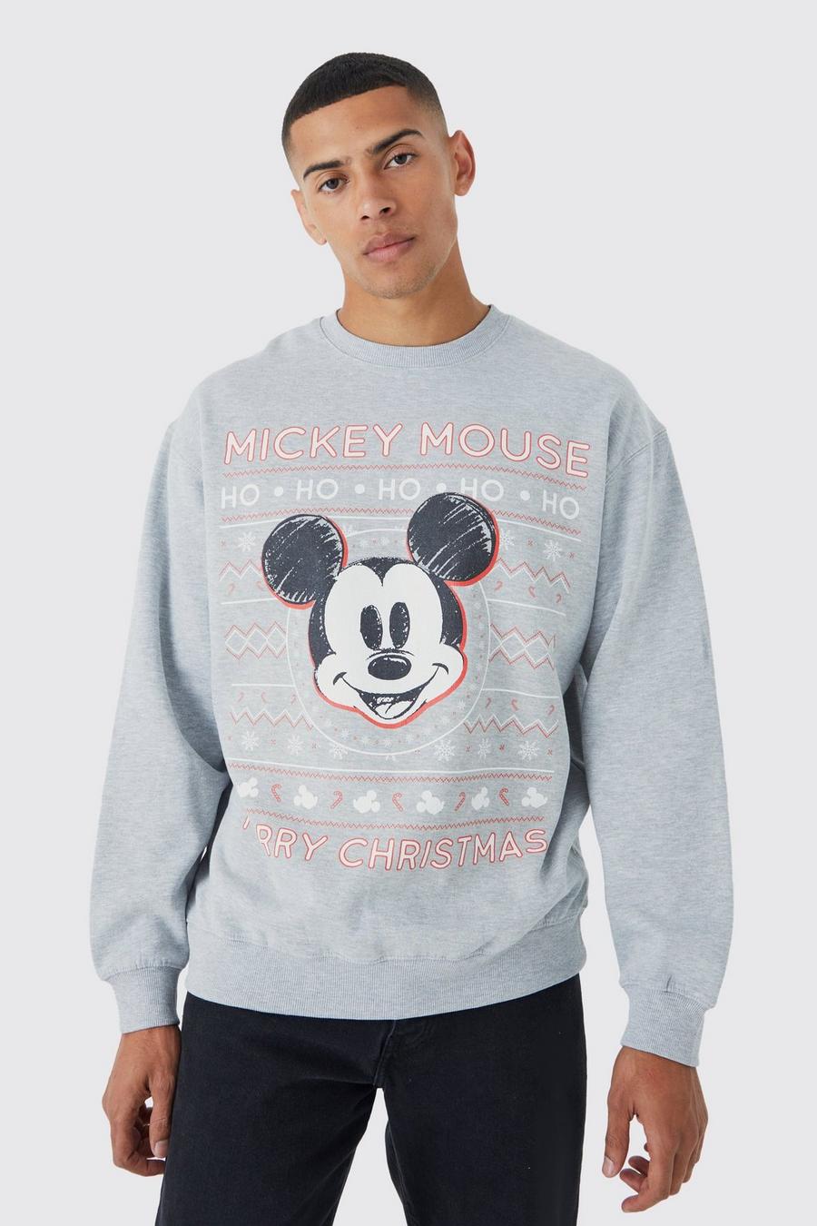 Oversize Sweatshirt mit lizenziertem Weihnachts Mickey Disney Print, Grey marl image number 1