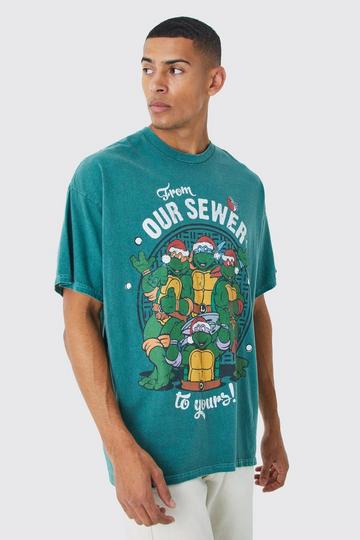 Green Oversized Christmas Tmnt License T-shirt