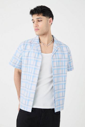 Short Sleeve Revere Boxy Flannel Pu Shirt grey