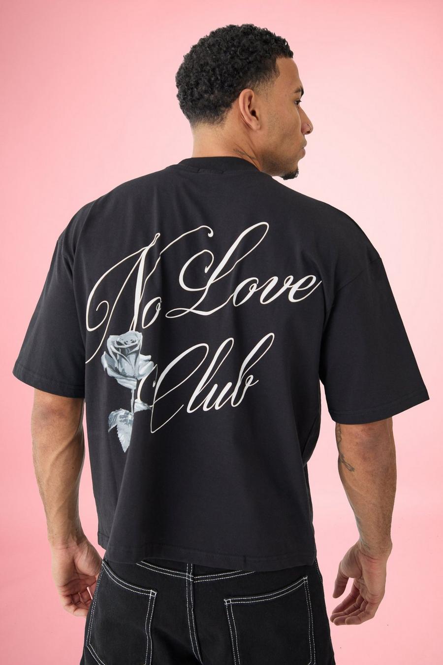 Black Oversized Boxy No Love Print T-shirt