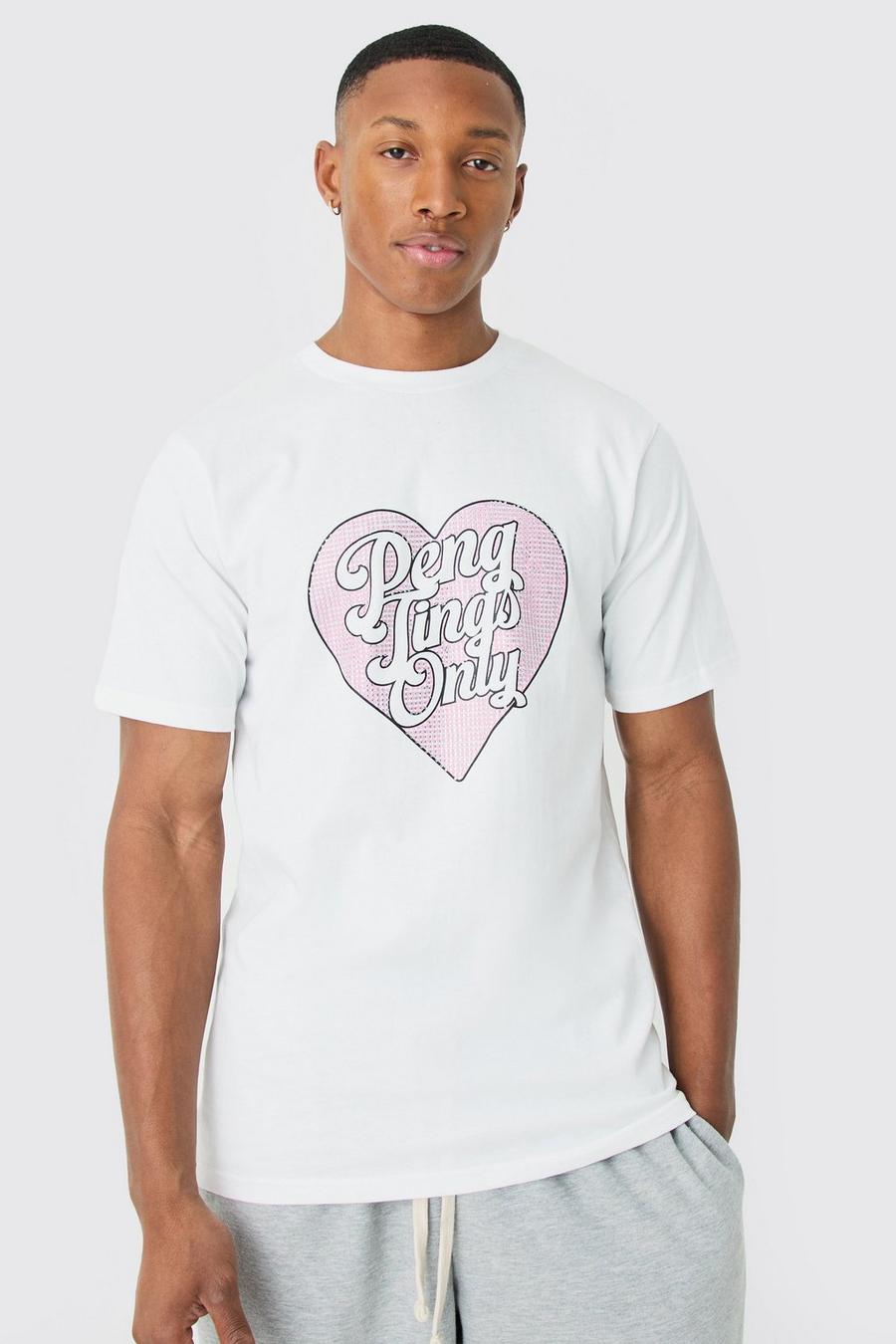 T-shirt Slim Fit con cuore e strass, White image number 1