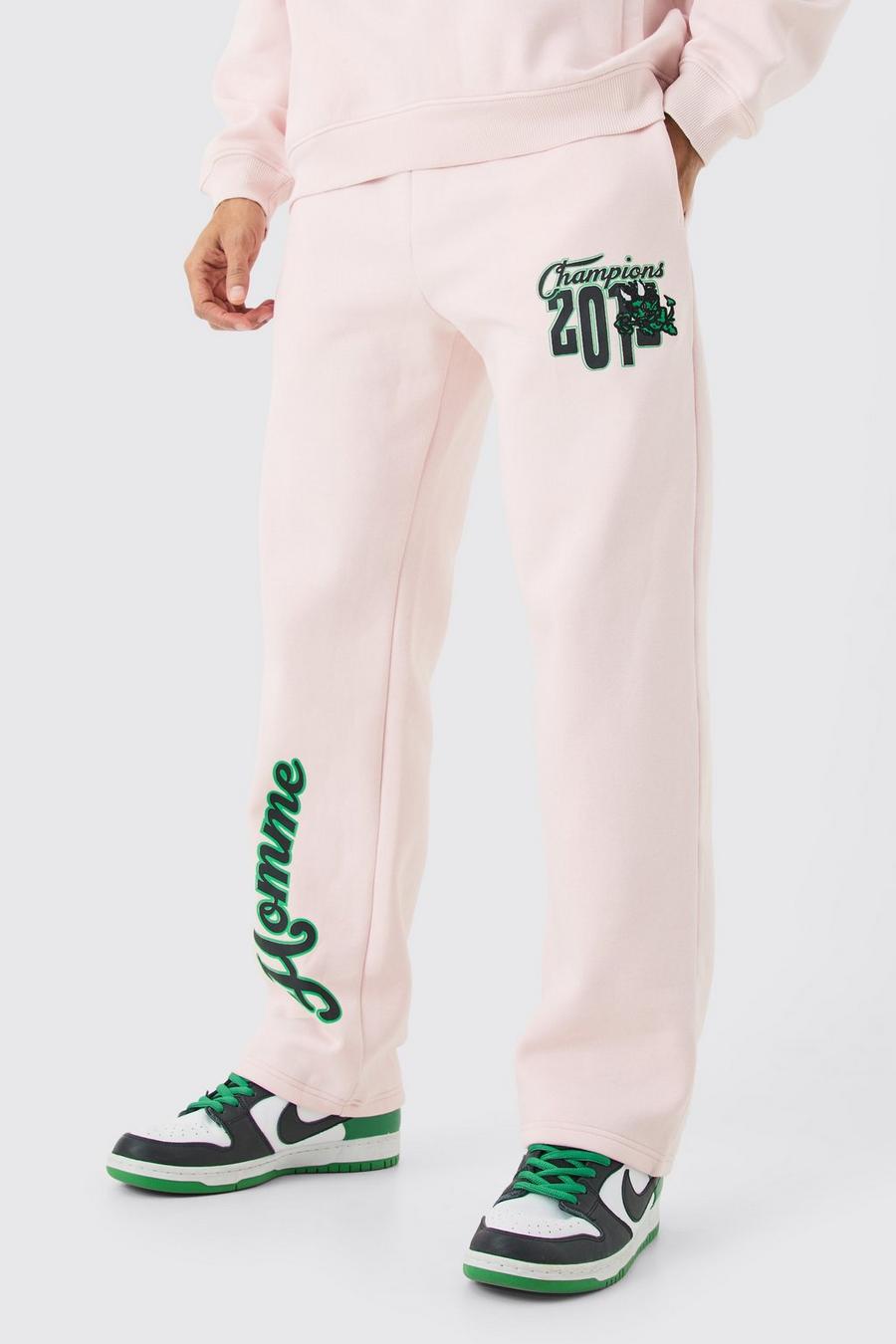 Pantaloni tuta rilassati con applique stile Varsity, Pink