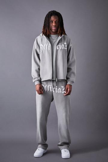 Grey Oversized Zip Through Washed Puff Print Tracksuit