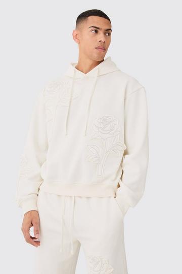 Oversized Spray Wash Rose Embroidery Tracksuit ecru