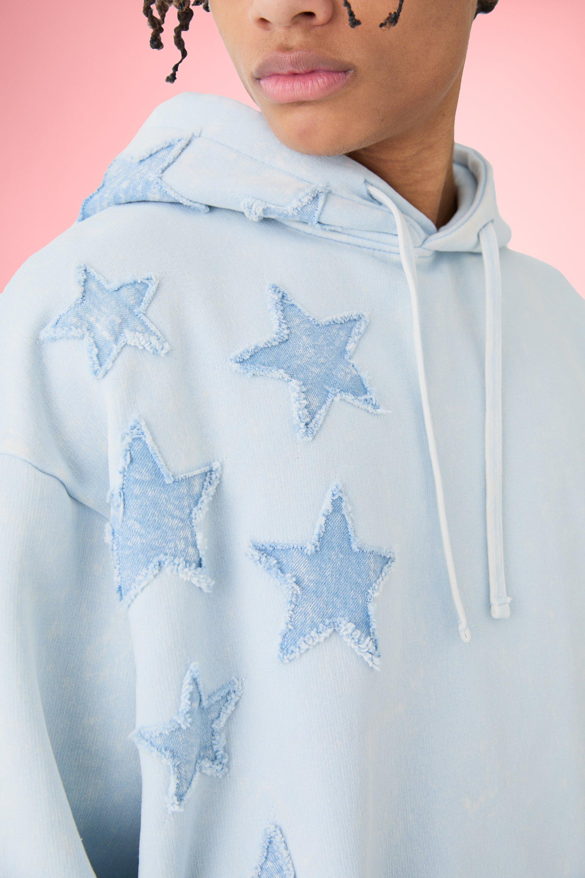 Oversized Acid Wash Denim Stars Applique Tracksuit | boohoo