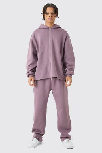 Oversized Zip Through Open Hem Applique Tracksuit mauve