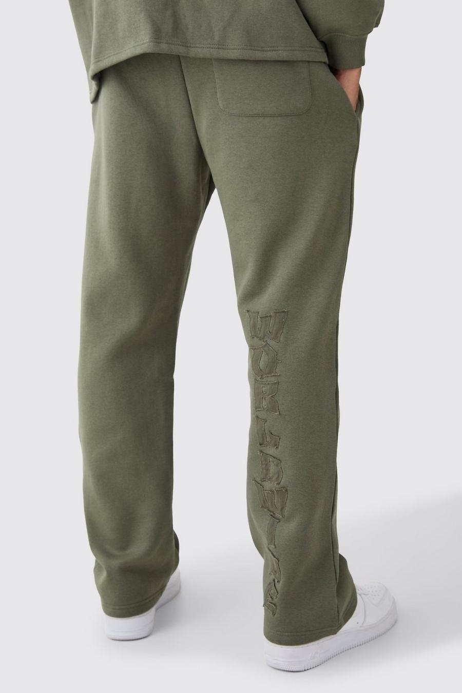 Pantalón deportivo holgado con aplique y estampado de alambre de púas, Khaki image number 1