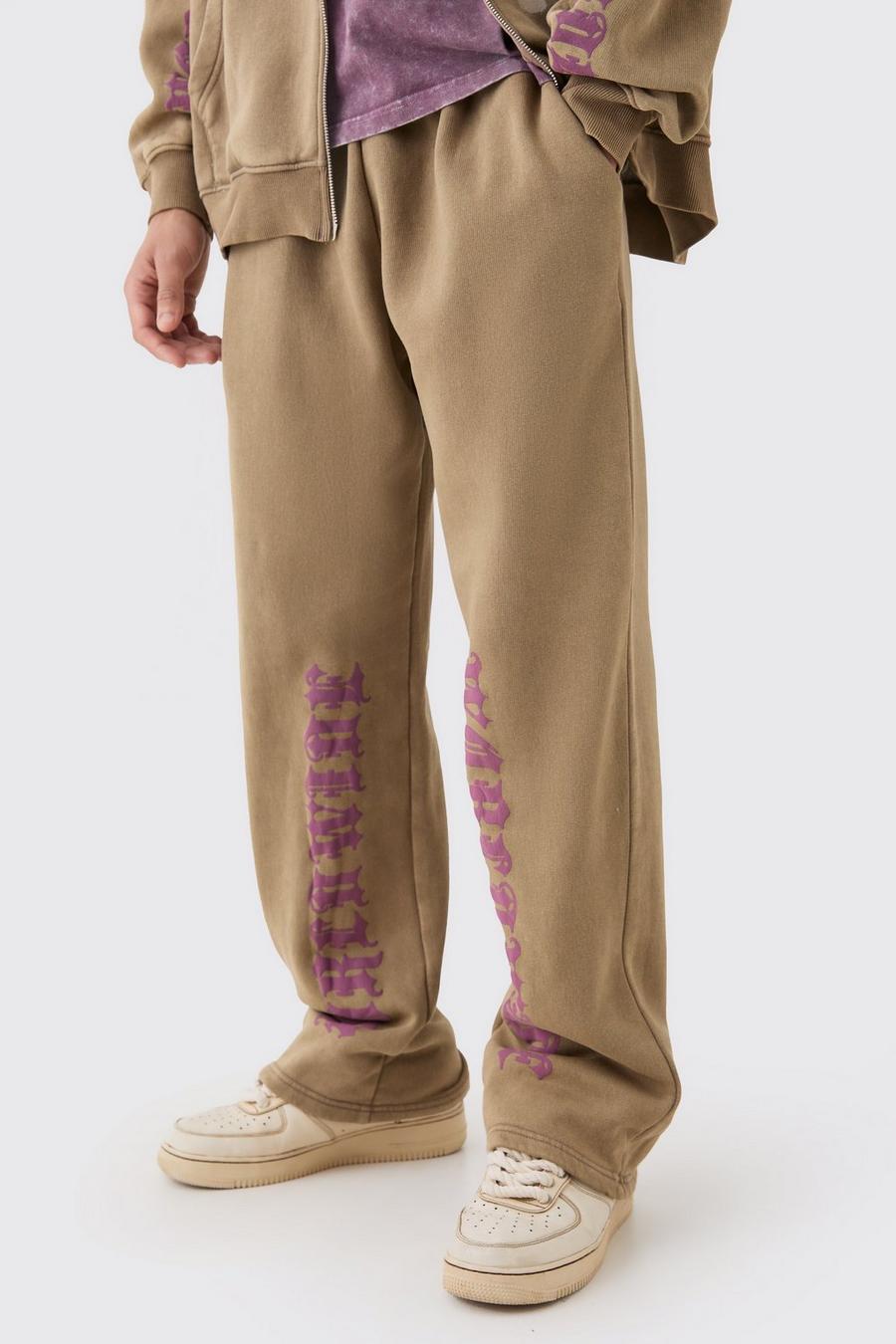 Pantalón deportivo holgado con aplique y lavado de ácido, Brown image number 1