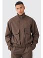 Chocolate Funnel Neck Relaxed Fit Utility Smart Jacket