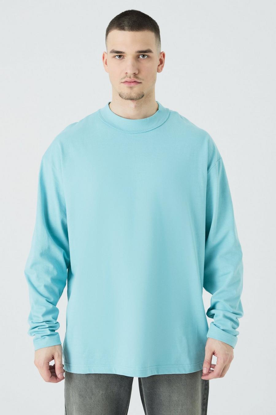 Dusty blue Tall Oversized T-Shirt Met Hals image number 1