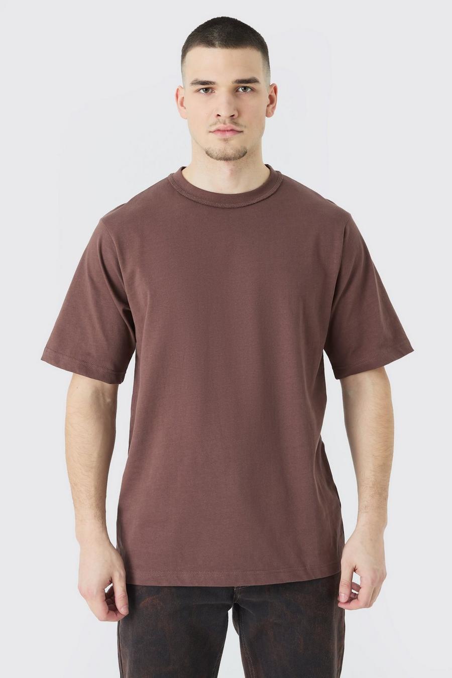 Camiseta Tall de cardado grueso con atadura en el cuello, Chocolate image number 1