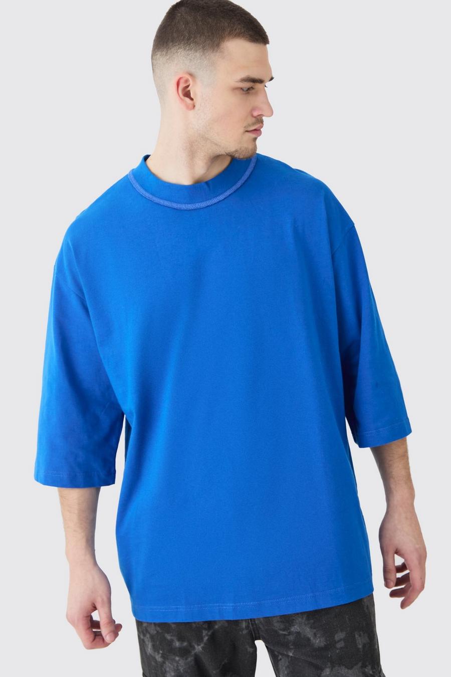 Camiseta Tall oversize gruesa con cuello de cardán, Cobalt
