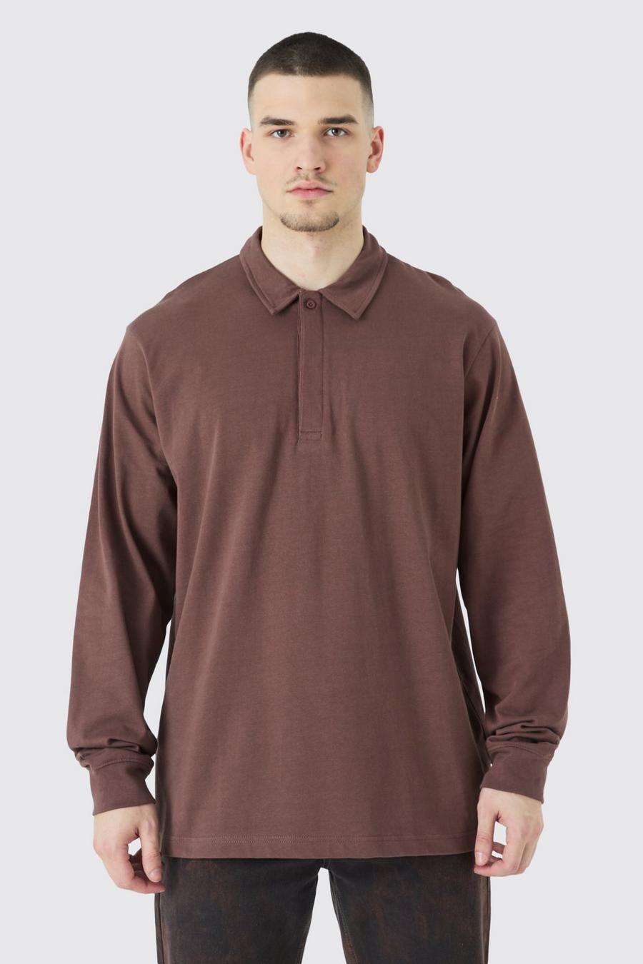 Tall Rugby-Poloshirt mit Knopfleiste, Chocolate image number 1