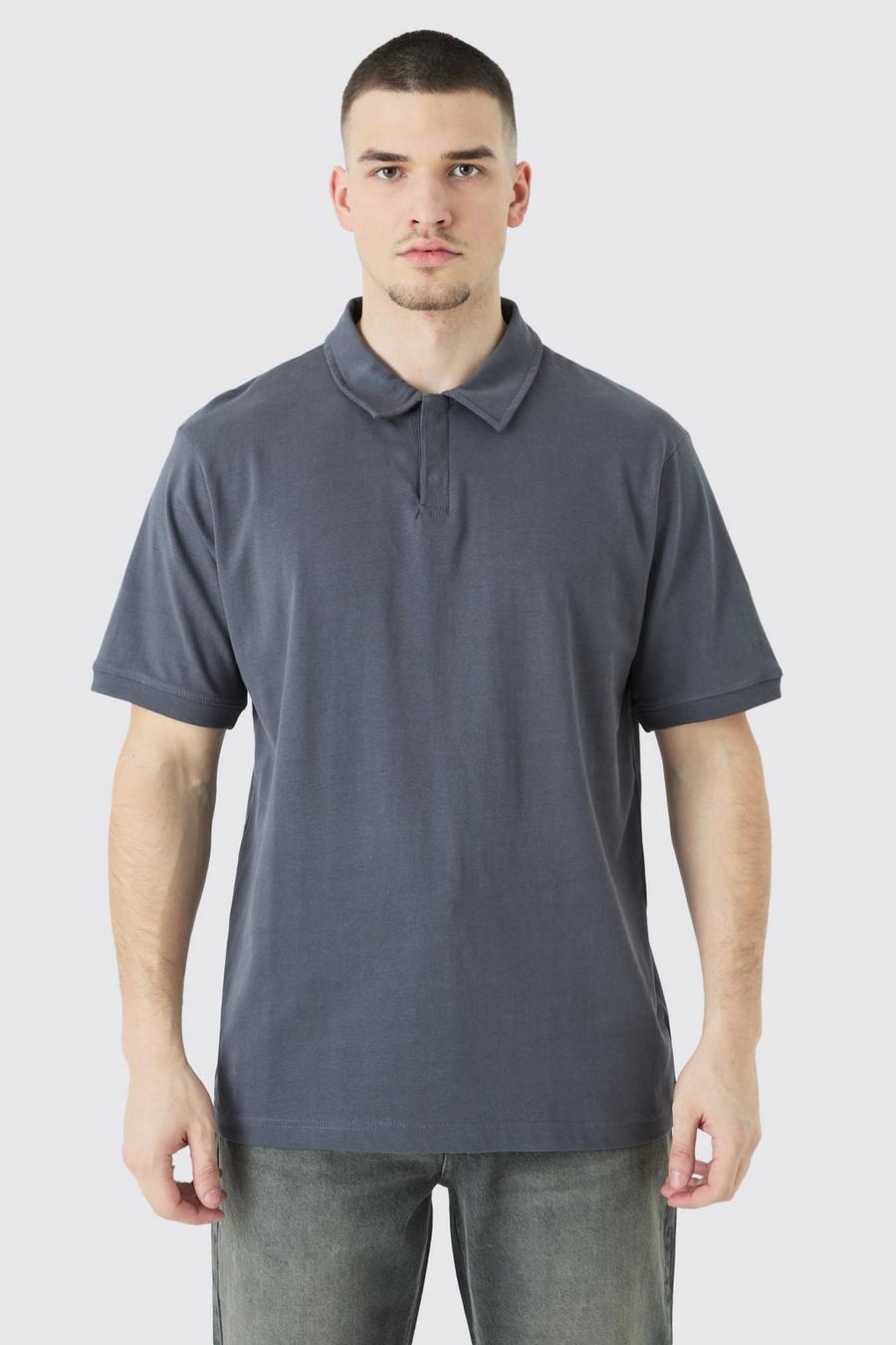 Tall Poloshirt mit Knopfleiste, Charcoal