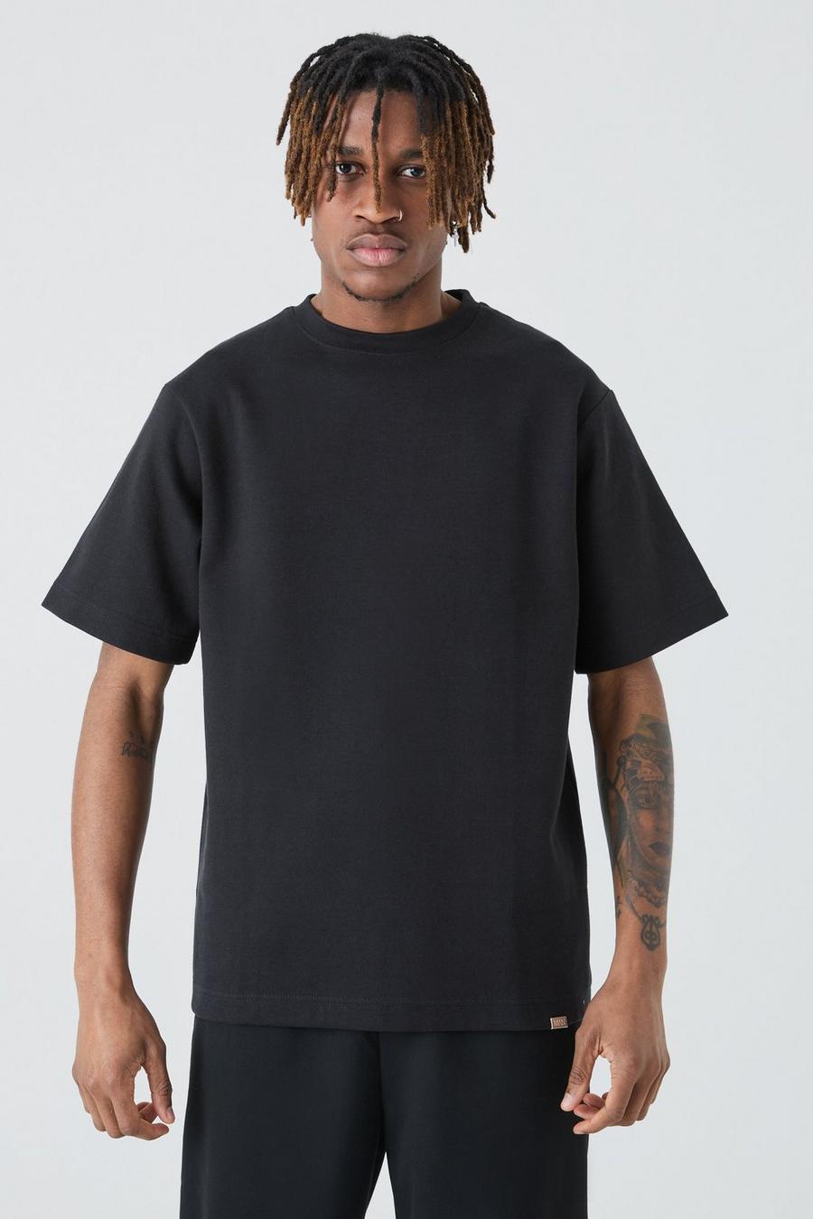 T-shirt Tall Core Fit pesante in maglia intrecciata, Black