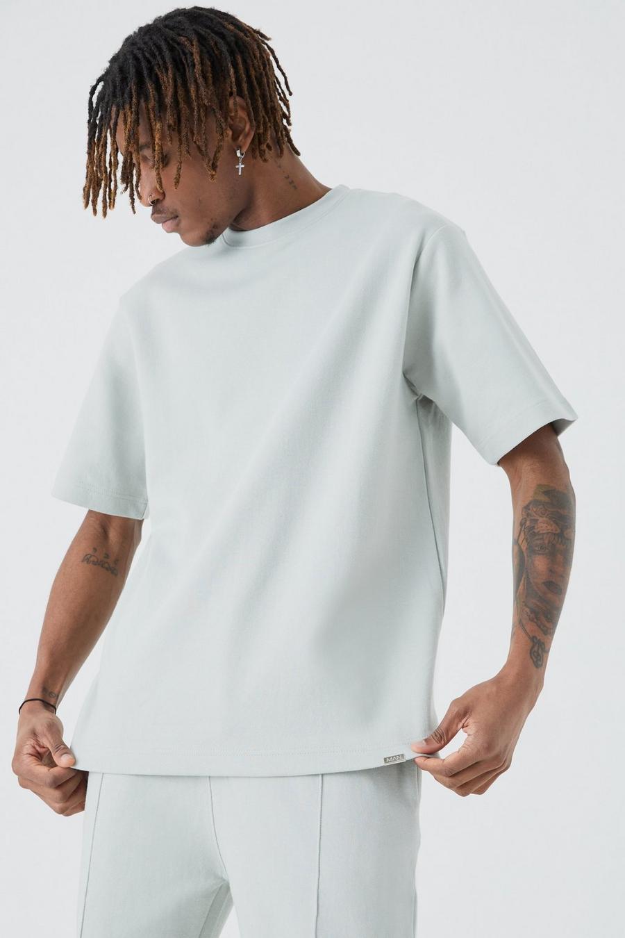 T-shirt Tall Core Fit pesante in maglia intrecciata, Light grey