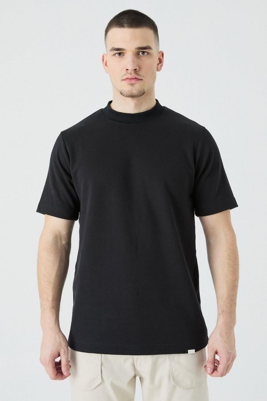 Black Tall Zwaar Verweven Slim Fit T-Shirt Met Brede Nek image number 1
