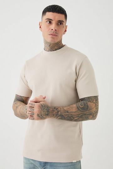 Tall Slim Fit Extended Neck Heavy Interlock T-shirt stone