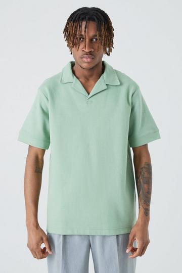 Sage Green Tall Core Heavy Interlock Revere Cuffed Polo