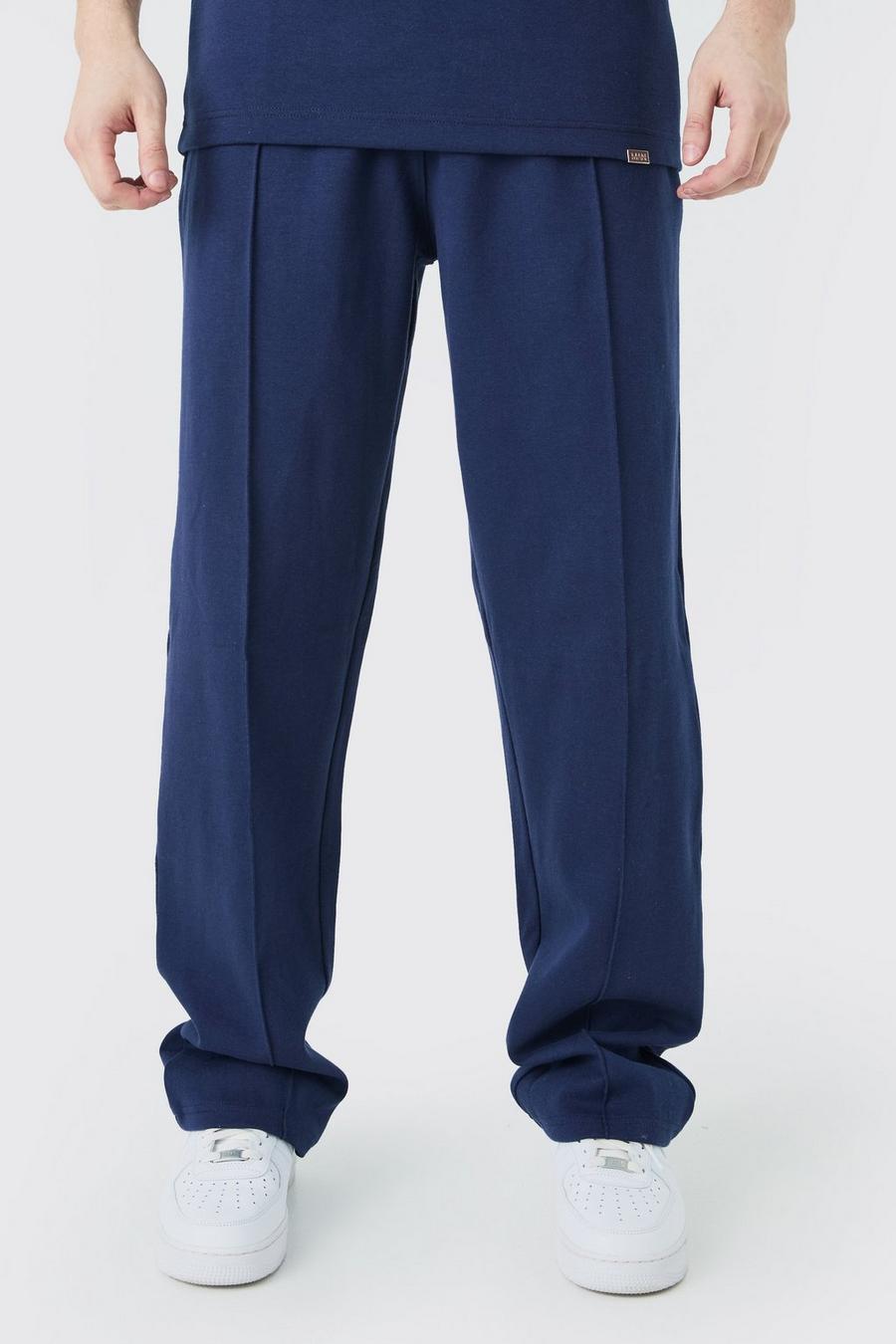 Navy Tall Relaxed Interlock Pintuck Jogger image number 1