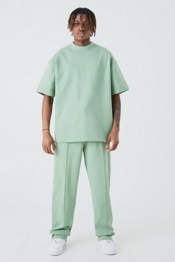 Sage Green Tall Oversized T-Shirt & Relaxed Sweatpant Interlock Set