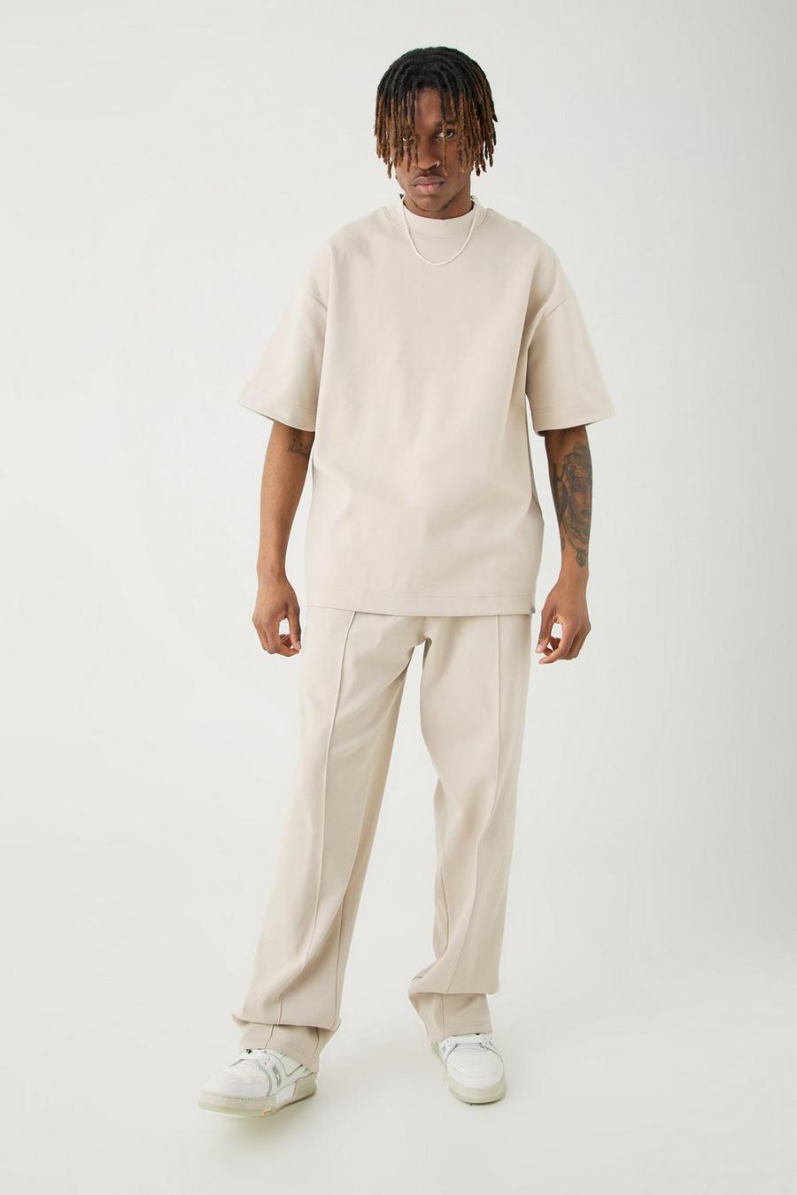 Stone Tall Oversized T-shirt & Relaxed Jogger Interlock Set image number 1