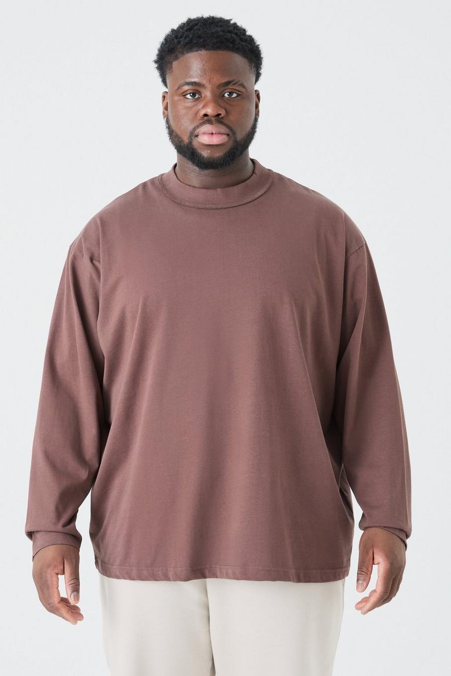 Grande taille - T-shirt oversize à col contrastant, Chocolate image number 1
