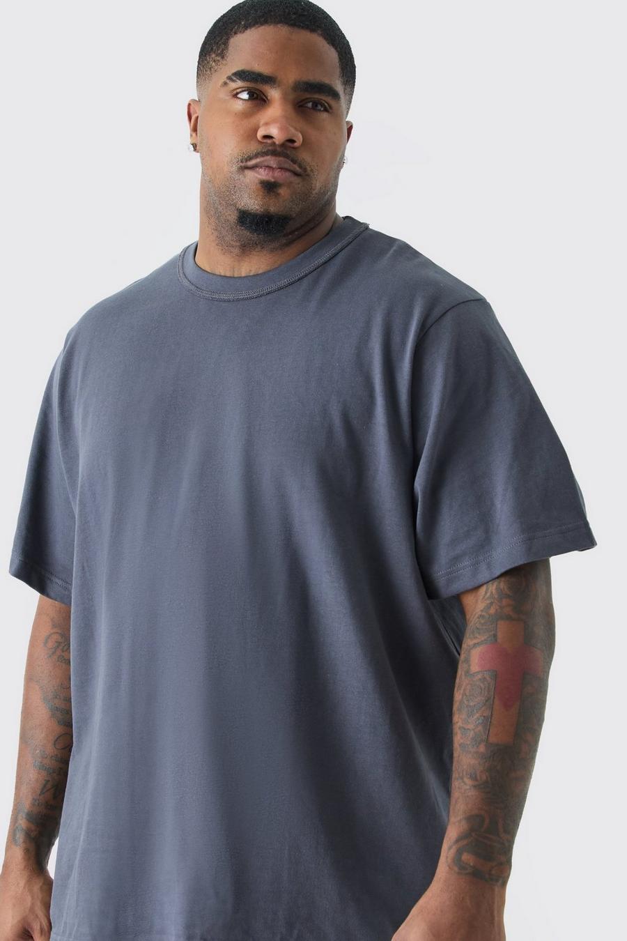 Grande taille - T-shirt épais à col contrastant, Charcoal