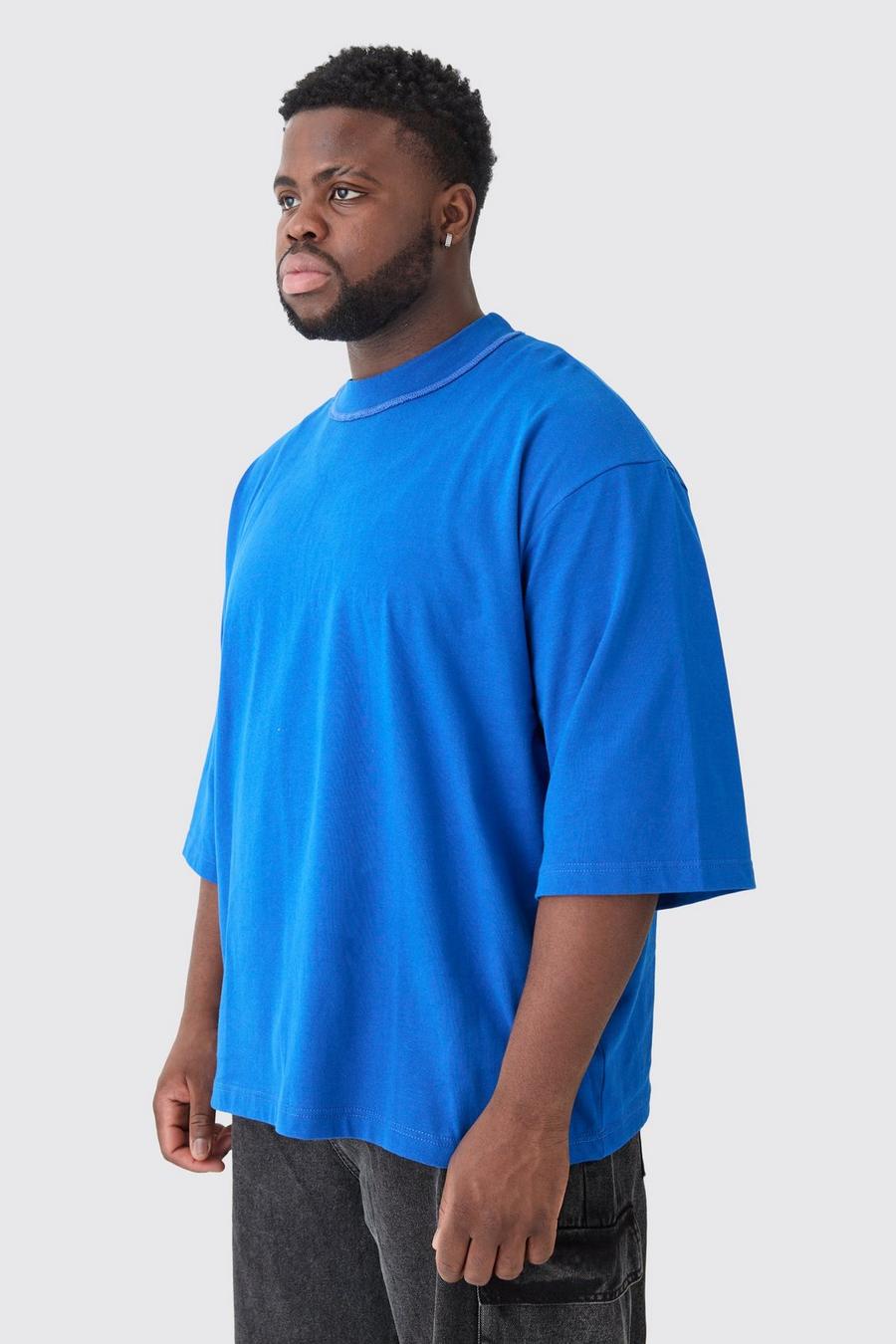 Camiseta Plus oversize gruesa con estampado cardado, Cobalt