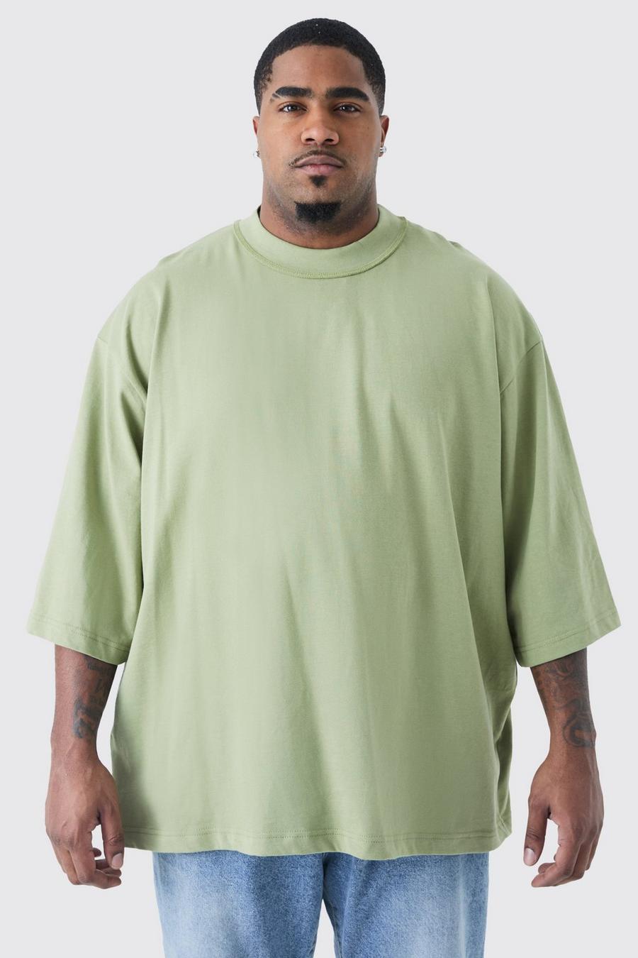 Grande taille - T-shirt oversize épais à col contrastant, Sage image number 1