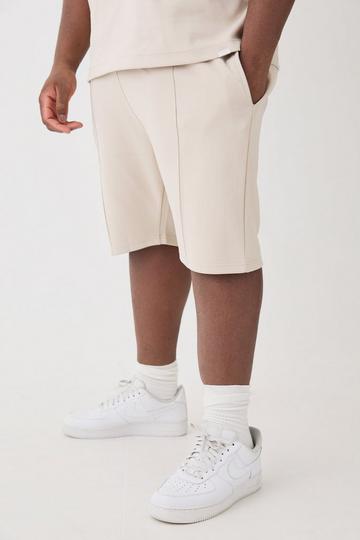 Stone Beige Plus Slim Interlock Pintuck Short