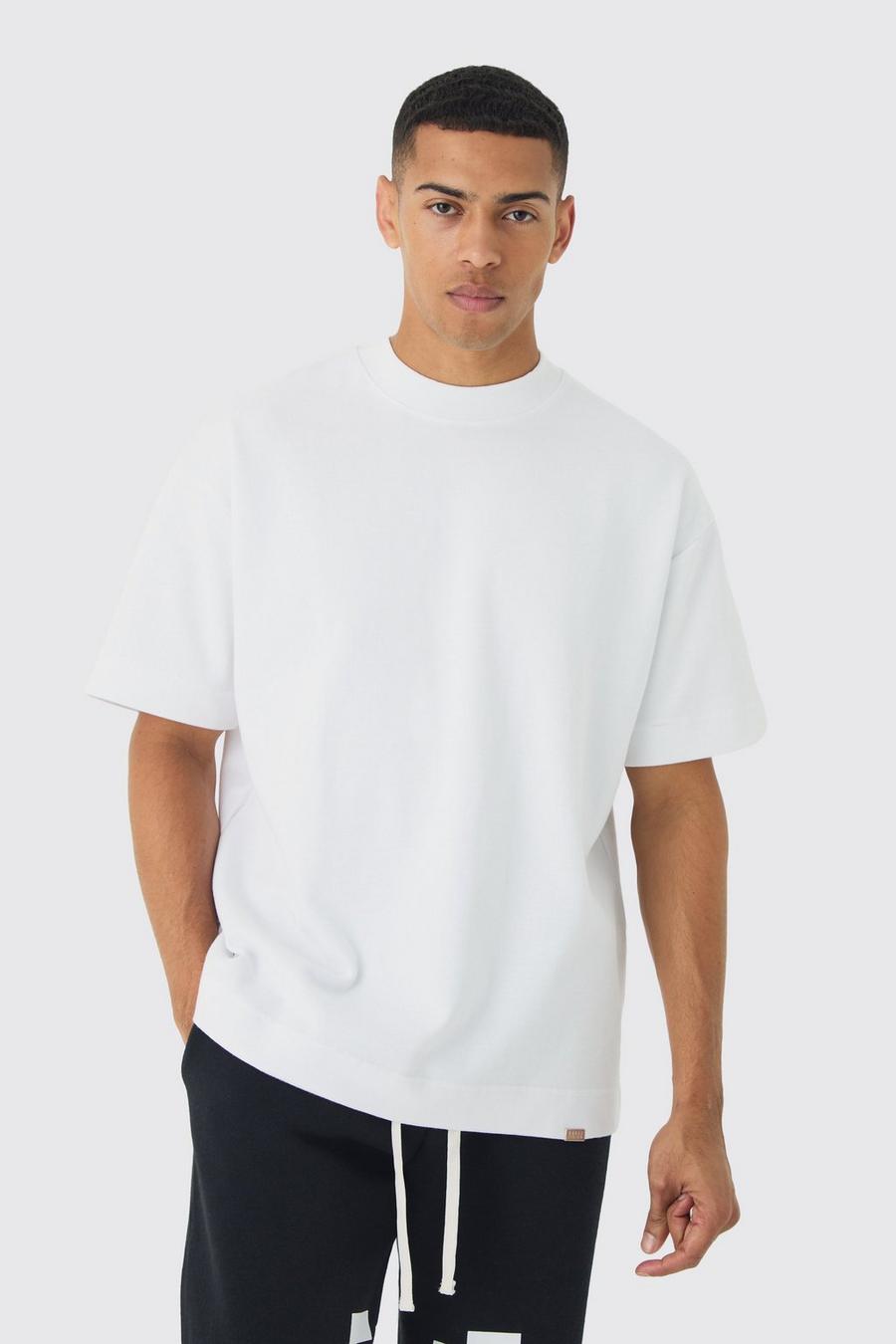 T-shirt Man oversize pesante in maglia intrecciata con girocollo esteso, White