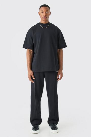 Oversized T-Shirt & Relaxed Sweatpant Interlock Set black