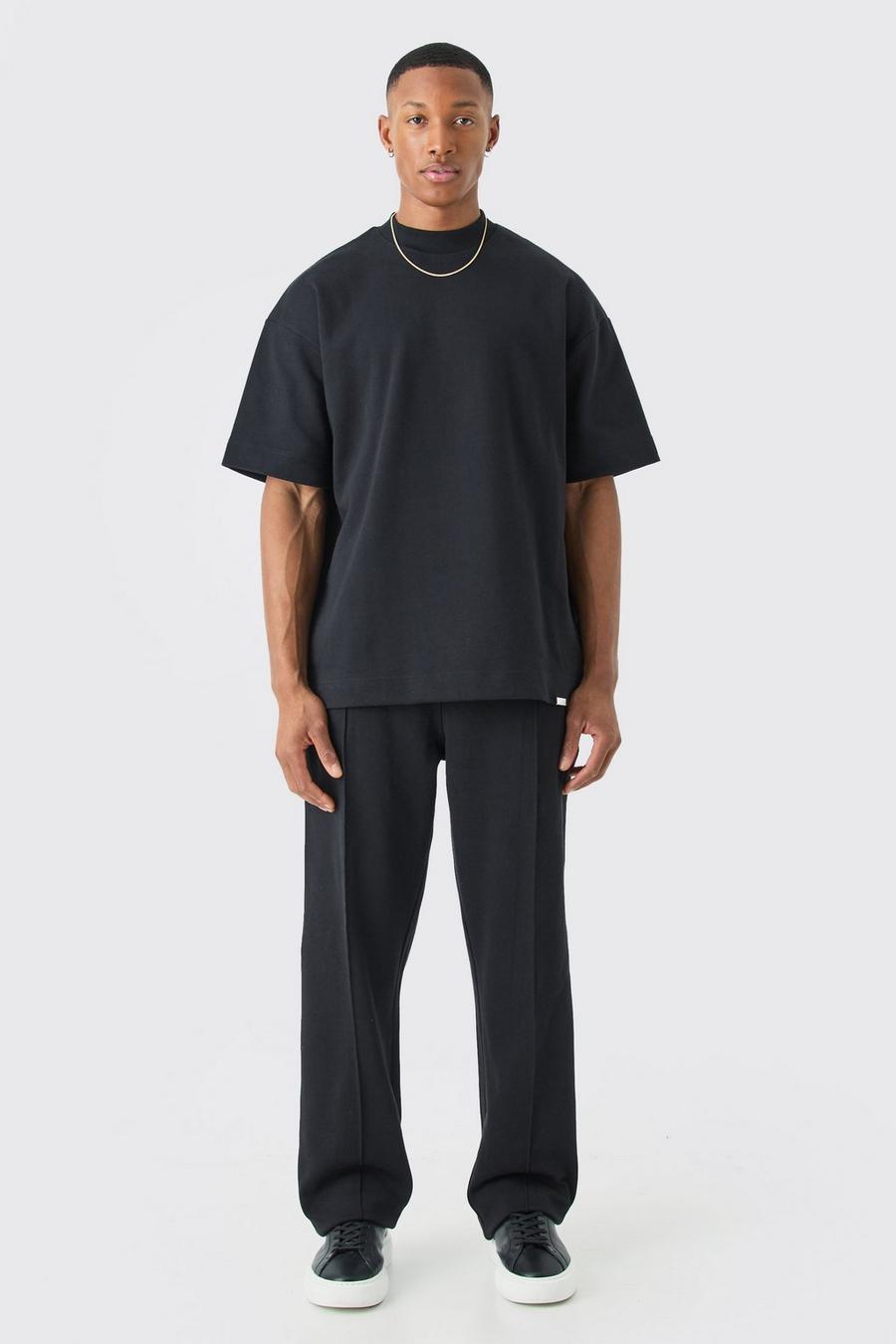 Black Oversized T-Shirt & Relaxed Sweatpant Interlock Set image number 1