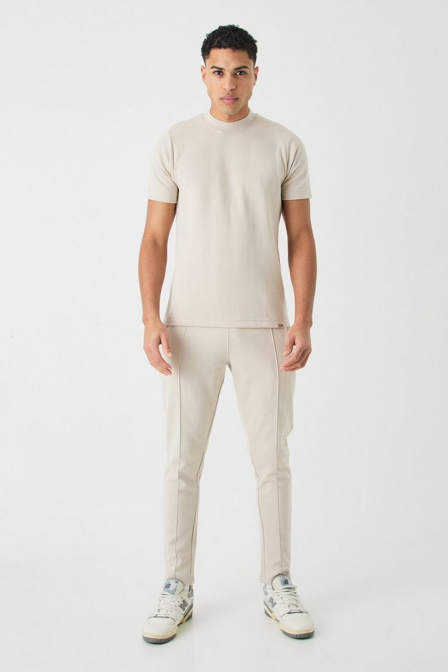 Set T-shirt Slim Fit & pantaloni tuta Interlock, Stone image number 1