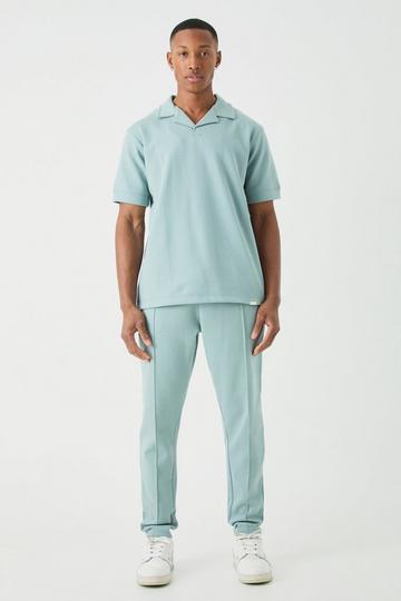 Blue Core Revere Polo & Taper Sweatpant Interlock Set