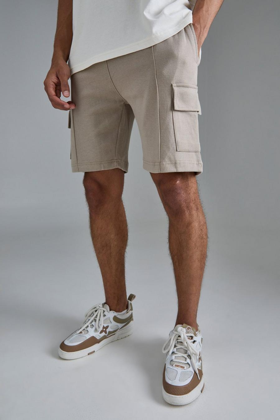 Taupe Interlock Slim Fit Cargo Shorts image number 1