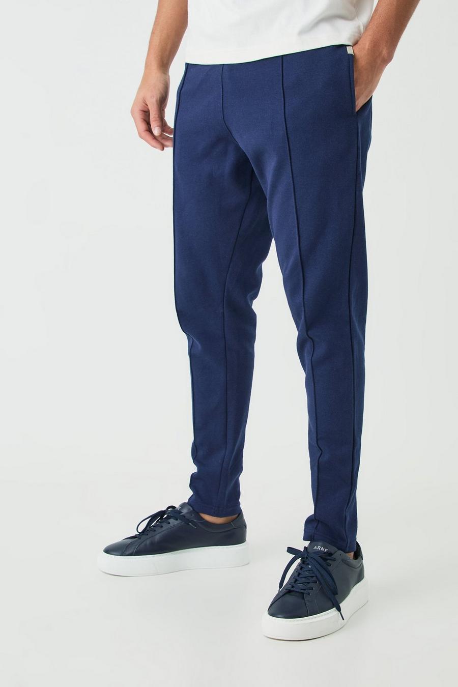 Pantaloni tuta affusolati Slim Fit con nervature e nervature, Navy image number 1