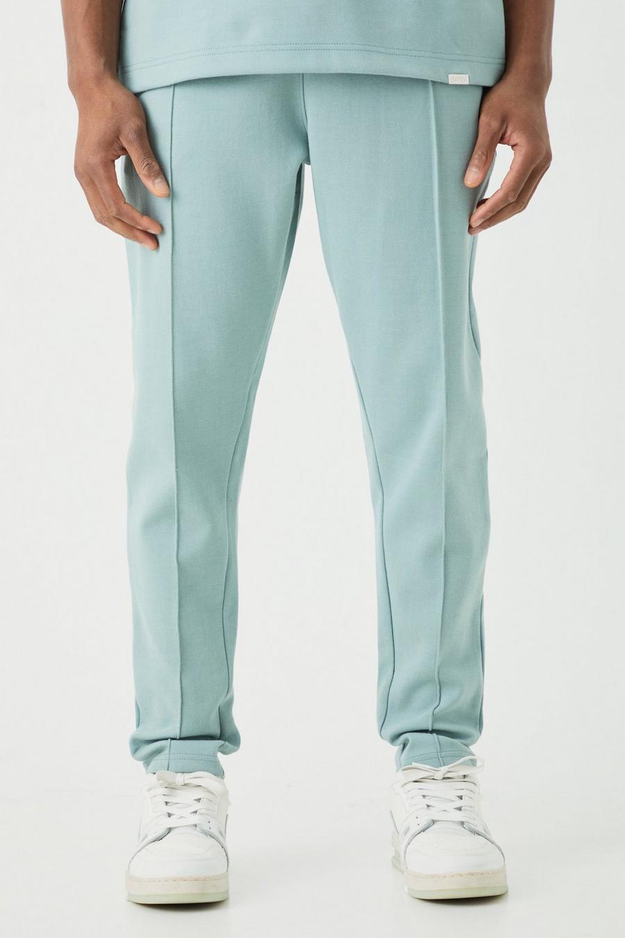 Pantaloni tuta affusolati Slim Fit con nervature e nervature, Dusty blue
