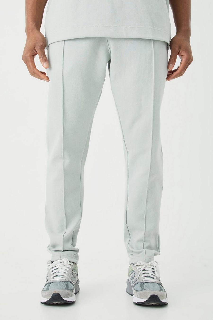Pantaloni tuta affusolati Slim Fit con nervature e nervature, Light grey