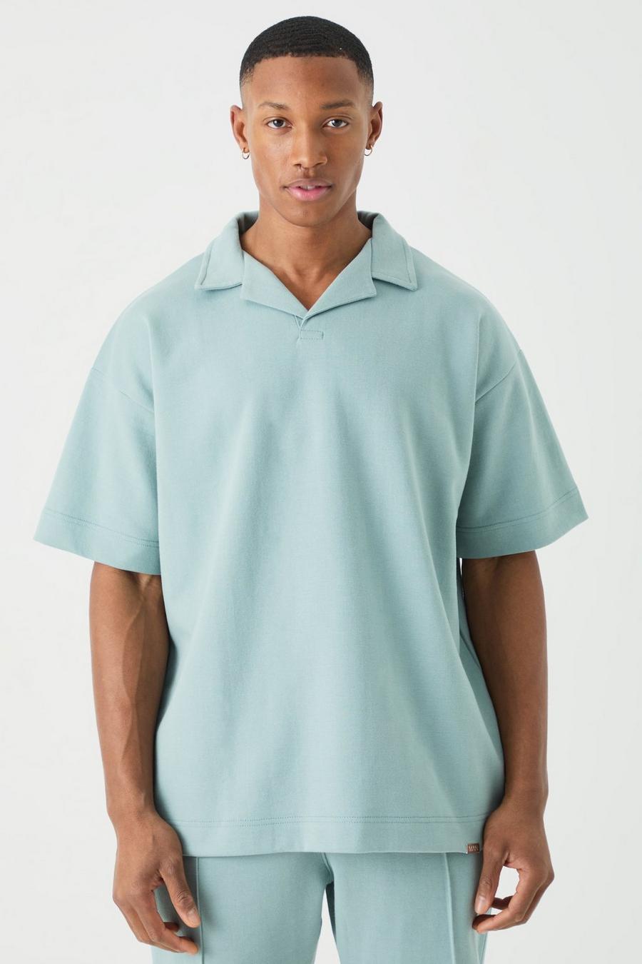 Polo oversize MAN grueso con solapas, Dusty blue image number 1
