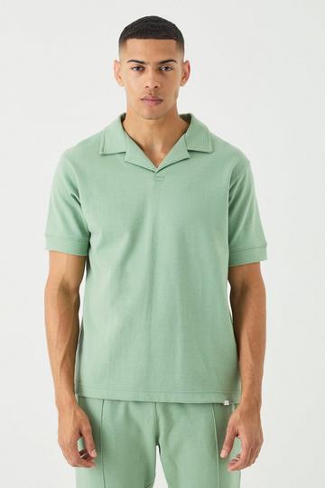 Sage Green Core Man Heavy Interlock Revere Cuffed Polo