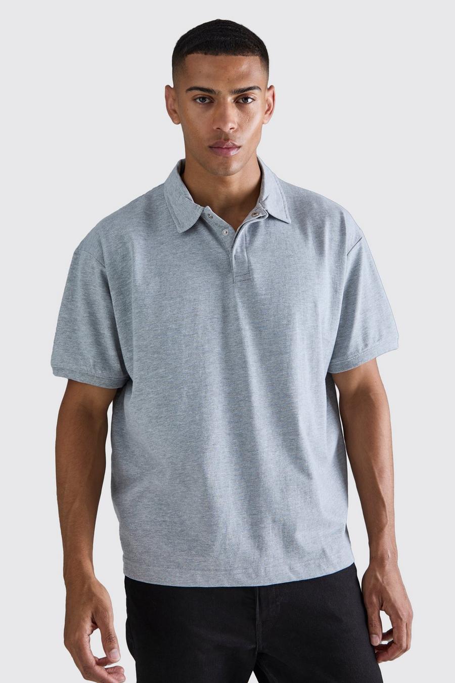Oversize Poloshirt mit Knopfleiste, Grey marl image number 1