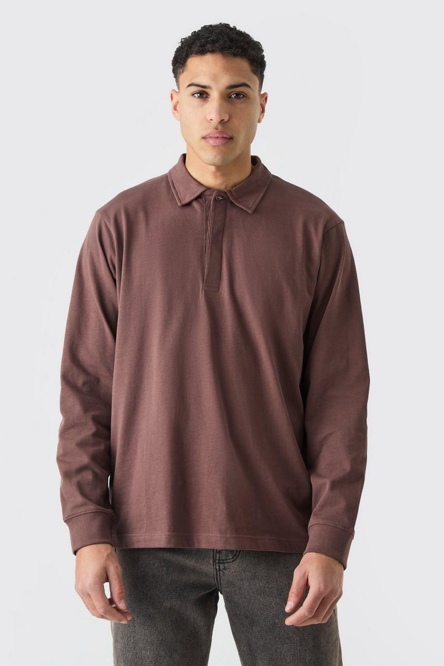 Chocolate brown Core  Heavy Carded Button Up Rugby Polo 