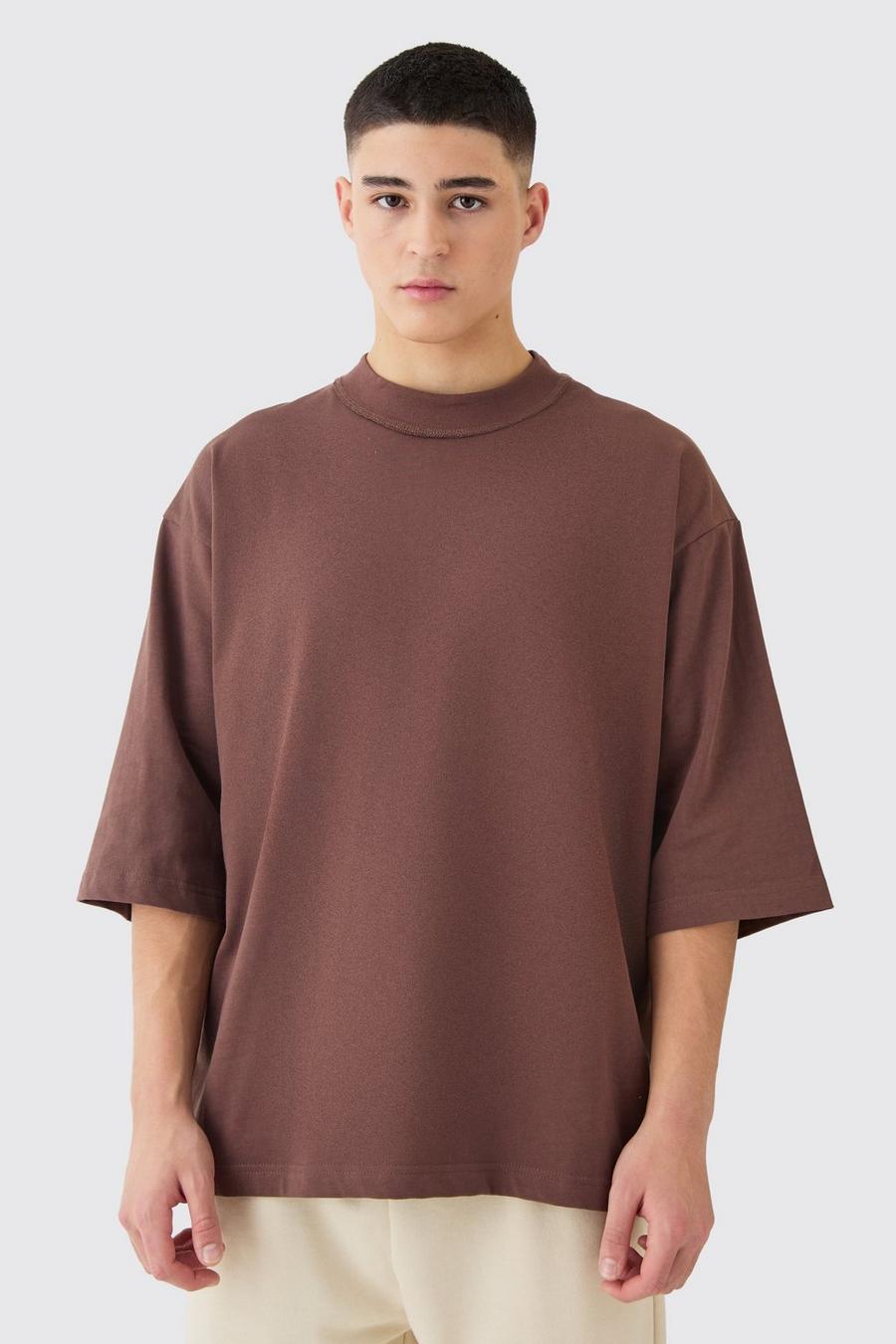 Chocolate Oversized Heavy Layed On Neck Carded T-shirt image number 1